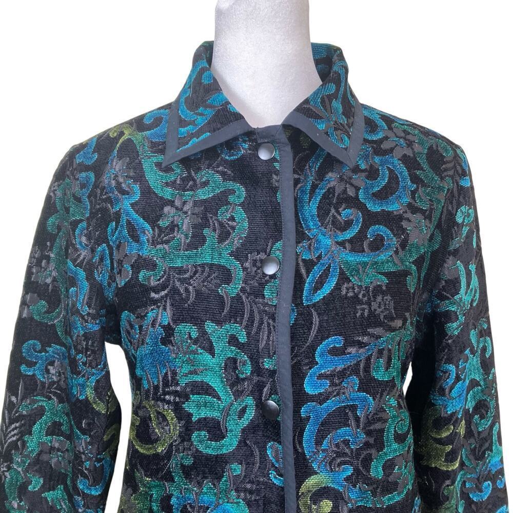 Coldwater Creek Sz XS Pet Brocade Reversible Tapestry Jacket Blazer Green Black - Picture 2 of 16